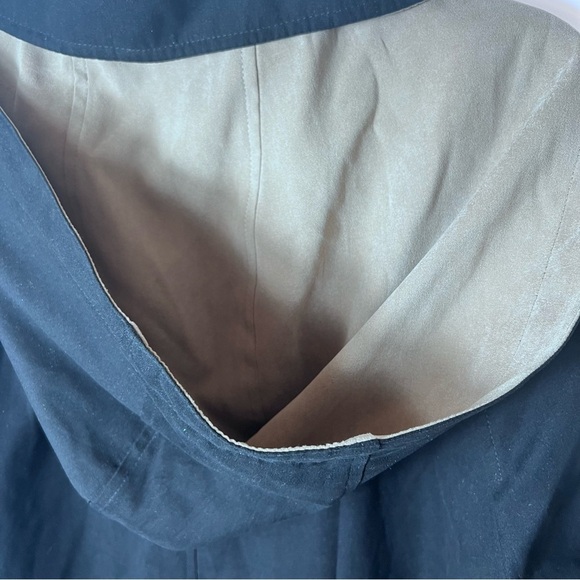 London Fog Black Hooded Trench Coat Floral Lining Women’s XL Rain Jacket - Picture 13 of 15